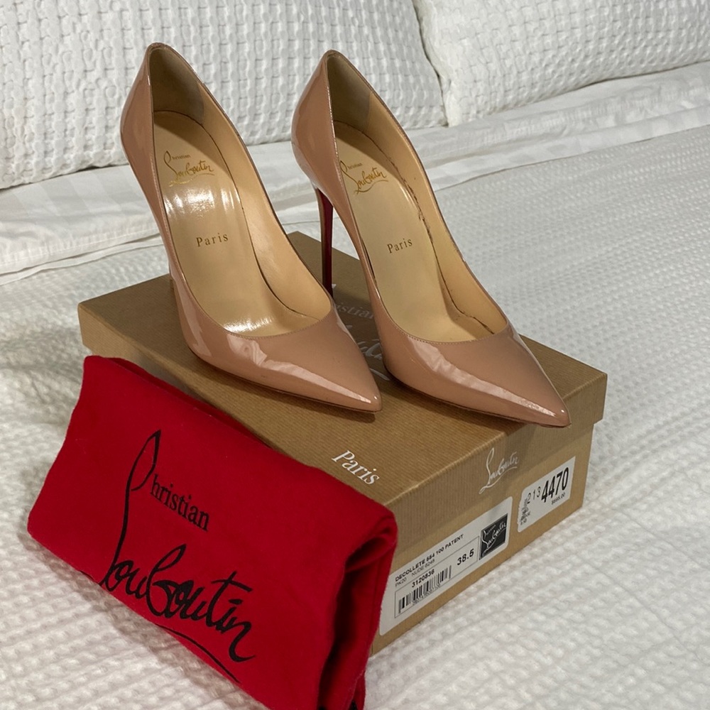 Authentic Christian Louboutin nude 38.5 red bottoms heels